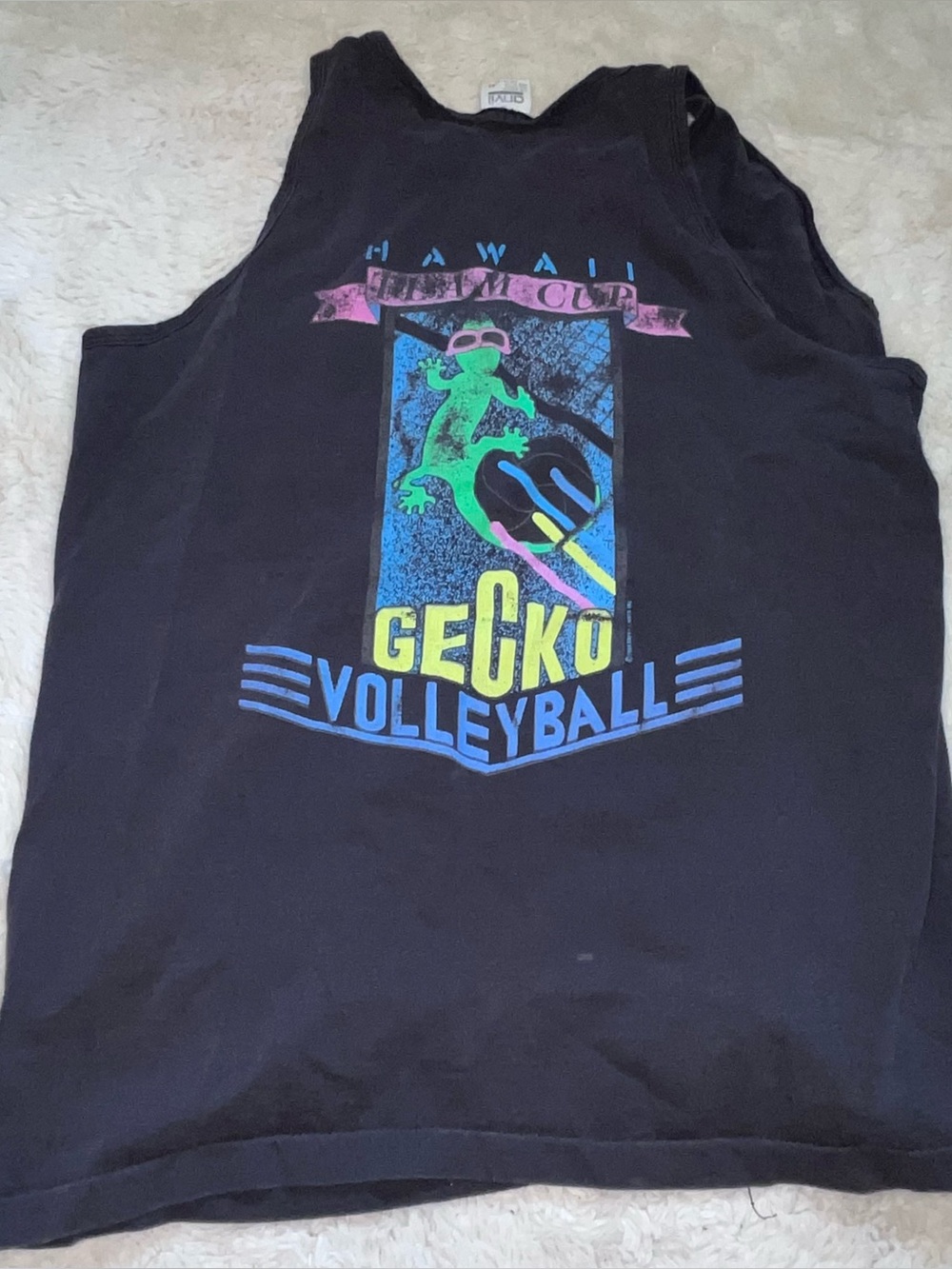 Vintage 90s Gecko Hawaii Double Sided Tank Top XL Black Neon